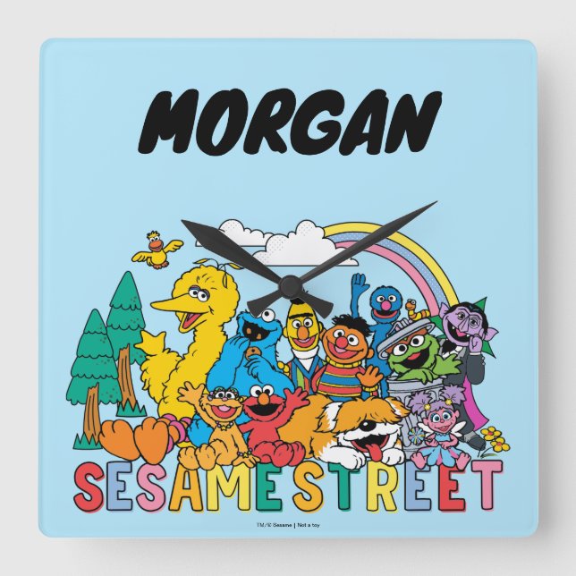 Reloj Cuadrado Barrio Sésamo | Ola arcoiris | Añadir su nombre (Anverso)