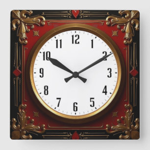 Reloj Cuadrado Barroco Rojo