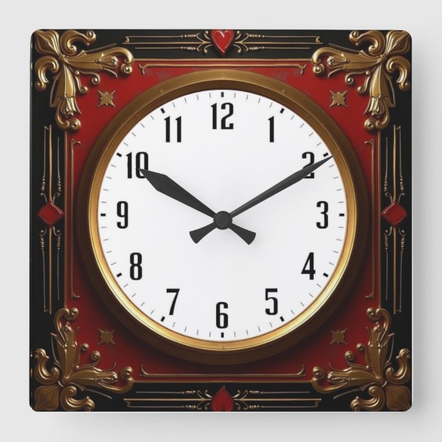 Reloj Cuadrado Barroco Rojo (Anverso)