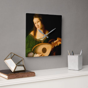 Reloj Cuadrado Bartolomeo Veneto Lady Playing Lute Portrait Art