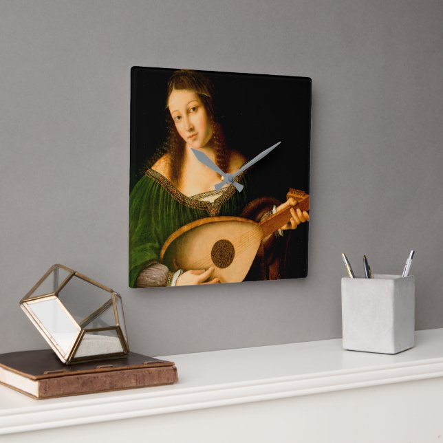 Reloj Cuadrado Bartolomeo Veneto Lady Playing Lute Portrait Art (Oficina)