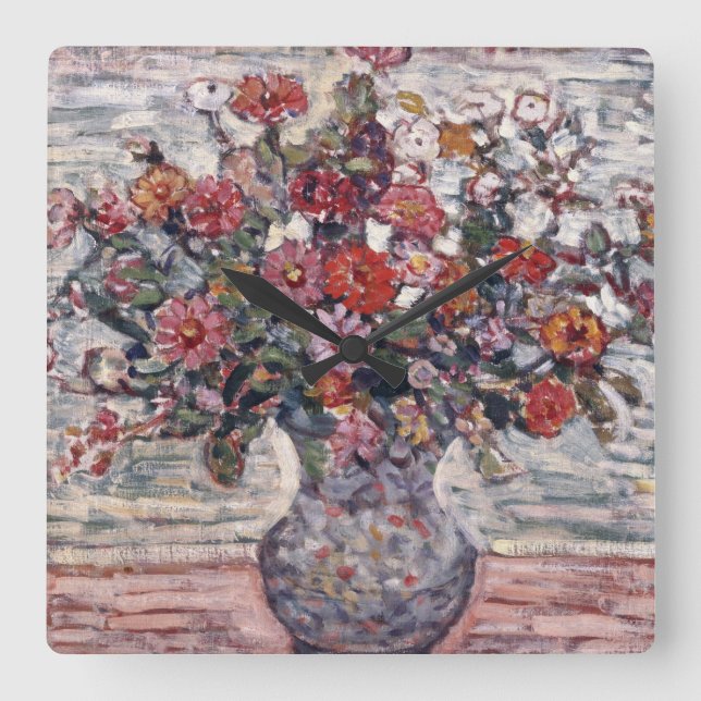 Reloj Cuadrado Base de flores, Zinnias de Maurice Prendergast (Anverso)