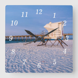 Reloj Cuadrado Base De Salvavidas De La Mañana De Pensacola Y Pie