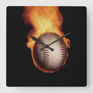 Reloj Cuadrado Baseball on Fire Wall Clock