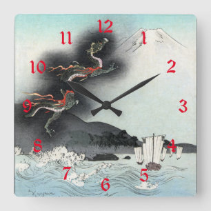Reloj Cuadrado Batalla naval Furia del Dragón por el Monte Fuji, 