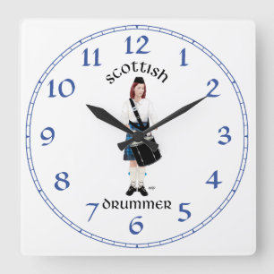 Reloj Cuadrado Batería Escocesa - Falda Azul