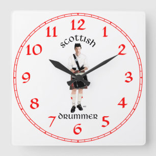 Reloj Cuadrado Baterista escocés - Falda escocesa roja