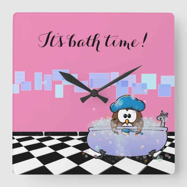 Reloj Cuadrado bath time owl (Anverso)