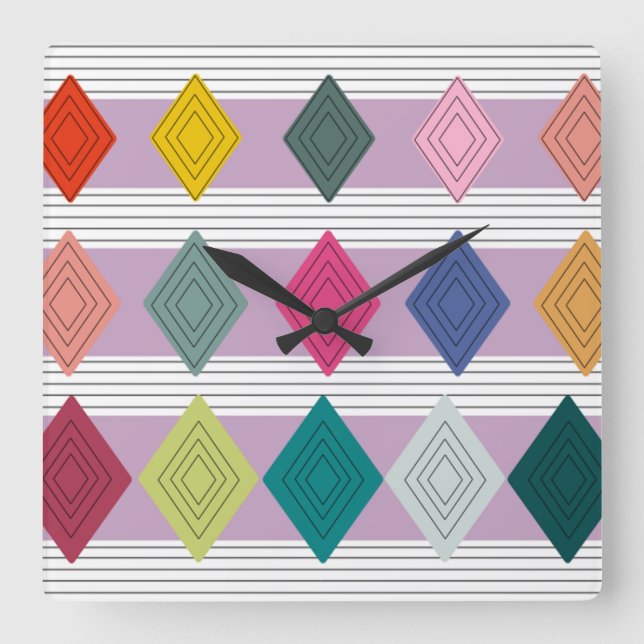 Reloj Cuadrado Bauhaus Diamond Quilt (Anverso)
