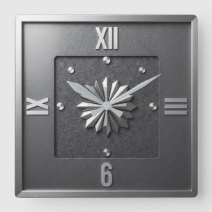 Reloj Cuadrado Bauhaus Industrial Gray Modernist Metallic Relief