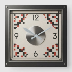 Reloj Cuadrado  Bauhaus Industrial Pixel Modernist Metallic 