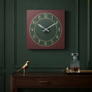 Reloj Cuadrado Bauhaus Red Green and Gold Minimalist Modernist