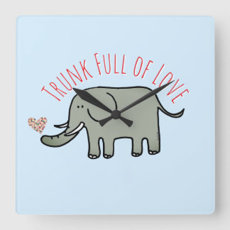 Reloj Cuadrado Baúl Lleno de Amor Elefante Doodle Adorable