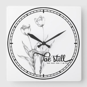 Reloj Cuadrado Be Still Black and White Pencil Sketch Tulips