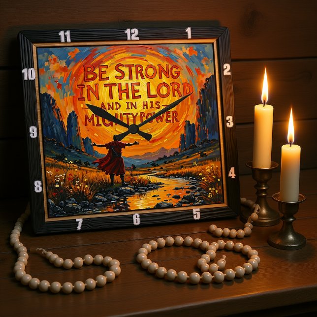 Reloj Cuadrado Be Strong in the Lord: Ephesians 6:10 Radiant Art (Subido por el creador)