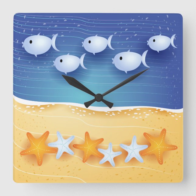 Reloj Cuadrado Beach background, wall clock (Anverso)