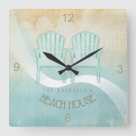 Reloj Cuadrado Beach House Adirondack Chairs Aqua Blue ID623