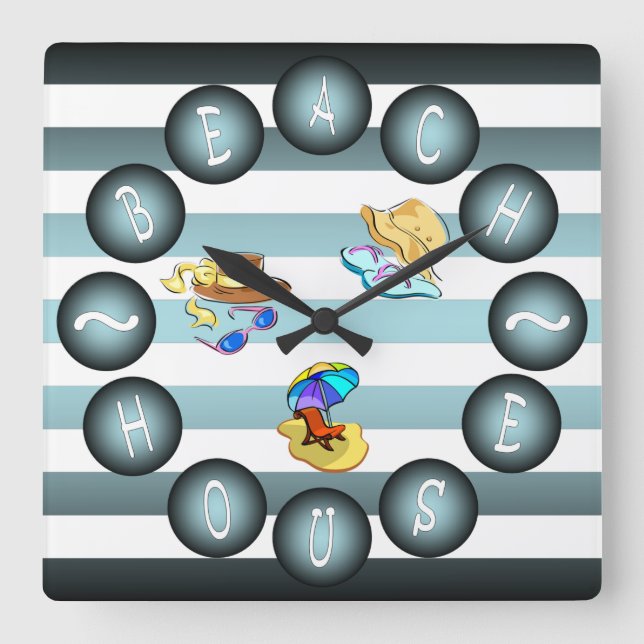 Reloj Cuadrado “Beach House” Clock ~ Summer House ~ "Sun & Fun" (Anverso)