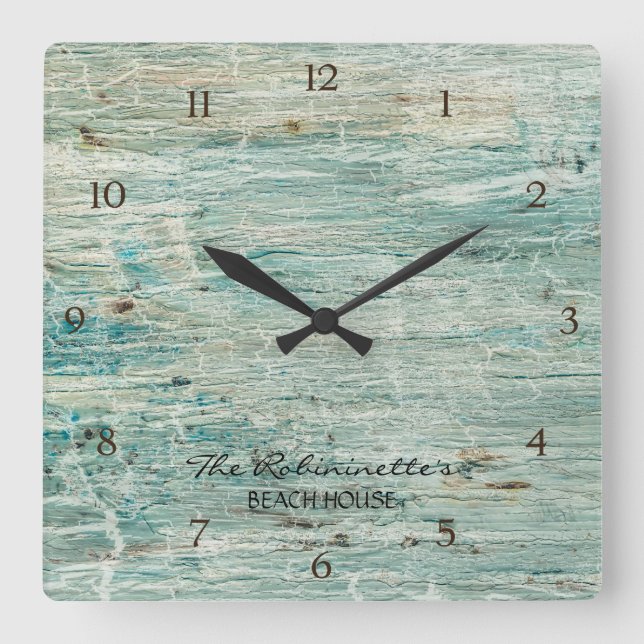Reloj Cuadrado Beach House Driftwood Verde azulada Blue Coastore 