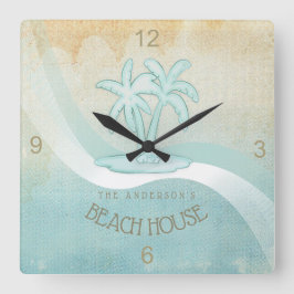 Reloj Cuadrado Beach House Palm Trees Aqua ID623