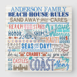 Reloj Cuadrado Beach House Rules Personalized Family Name Coastal