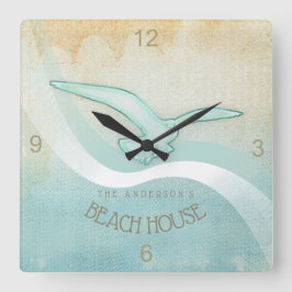 Reloj Cuadrado Beach House Seagull Aqua Blue ID623