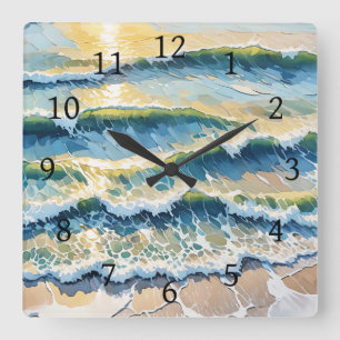 Reloj Cuadrado Beach Ocean Green Blue Yellow Design 345