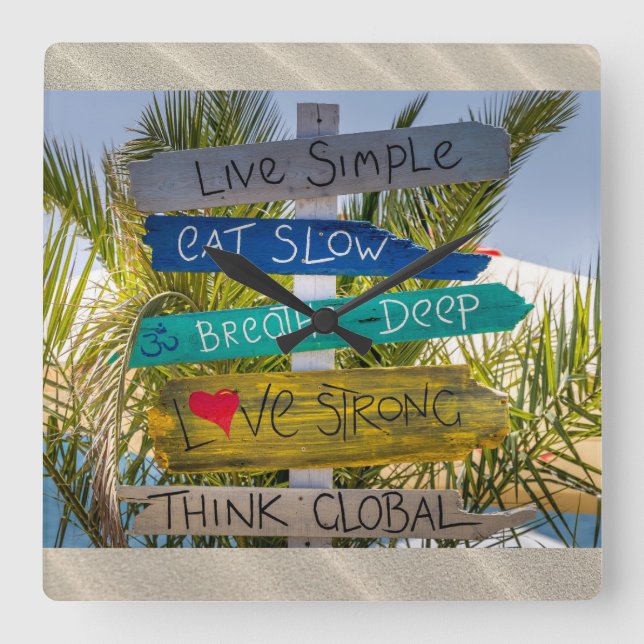 Reloj Cuadrado Beach Ocean Live Motivación Inspiradora simple (Anverso)