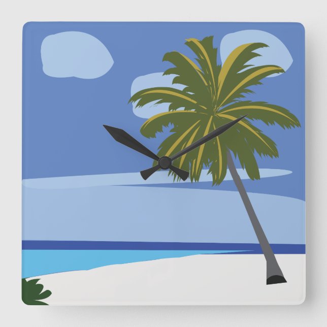 Reloj Cuadrado Beach Palm Tree Vacation Beach House (Anverso)