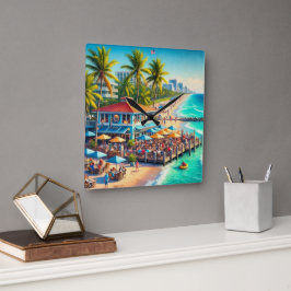 Reloj Cuadrado Beach Time Beach Cafe Wall Clock