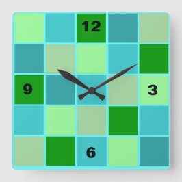 Reloj Cuadrado Beachy Blue and Green Squares