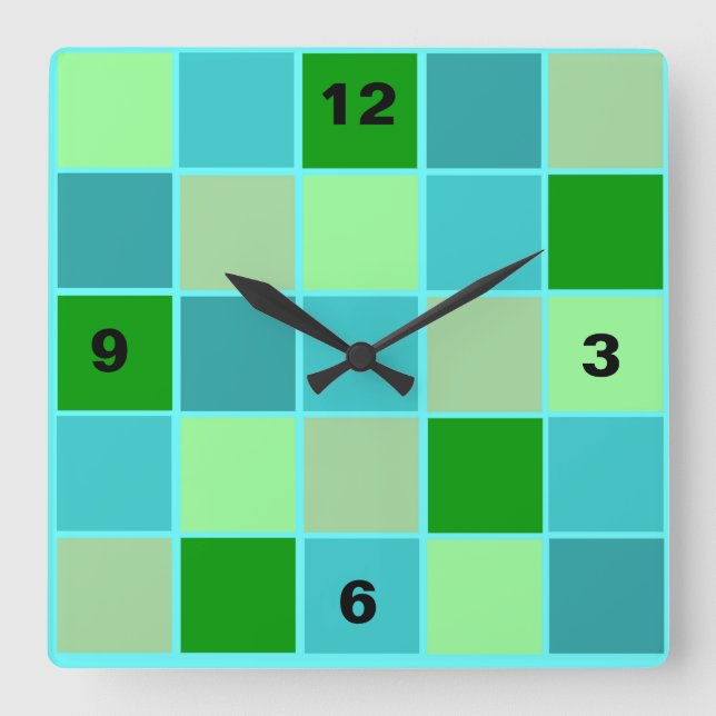 Reloj Cuadrado Beachy Blue and Green Squares (Anverso)