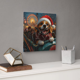 Reloj Cuadrado Beagle Dog Roller Coaster Navidades