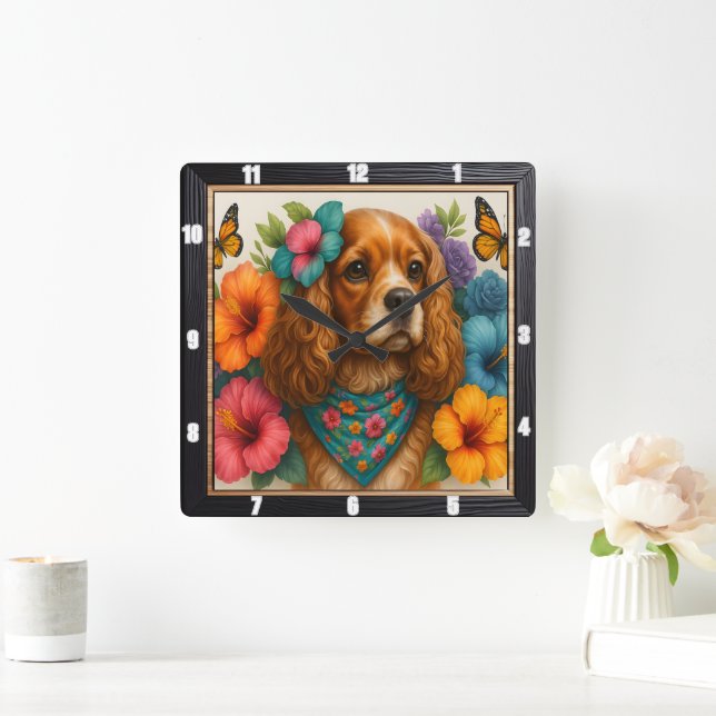 Reloj Cuadrado Beagle Floral Butterfly (Hogar)