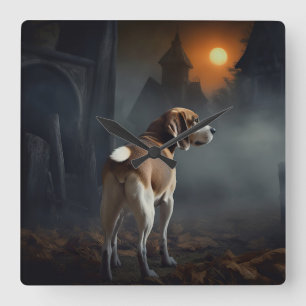 Reloj Cuadrado Beagle Halloween Espantoso