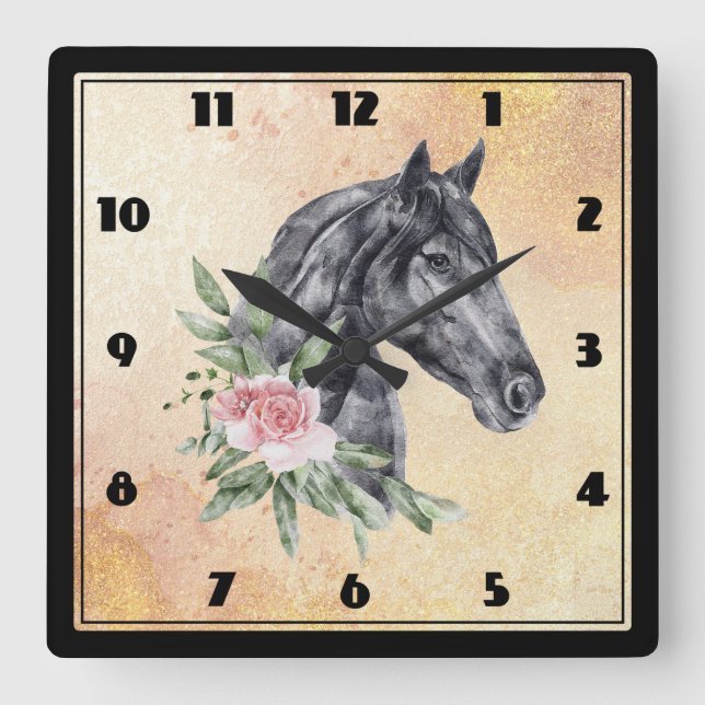 Reloj Cuadrado Beautiful Horse Head Portrait Watercolor (Anverso)
