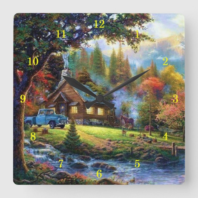 Reloj Cuadrado Beautiful Mountain Cottage (Anverso)