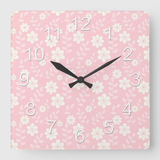 Reloj Cuadrado Beautiful Pink Baby Girl Flowers (Anverso)