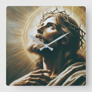 Reloj Cuadrado Beautiful Portrait of Jesus wearing the crown