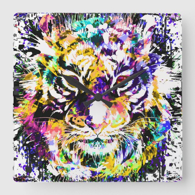 Reloj Cuadrado Beautiful Tiger Wall Clock | Colorful Tiger Clock  (Anverso)