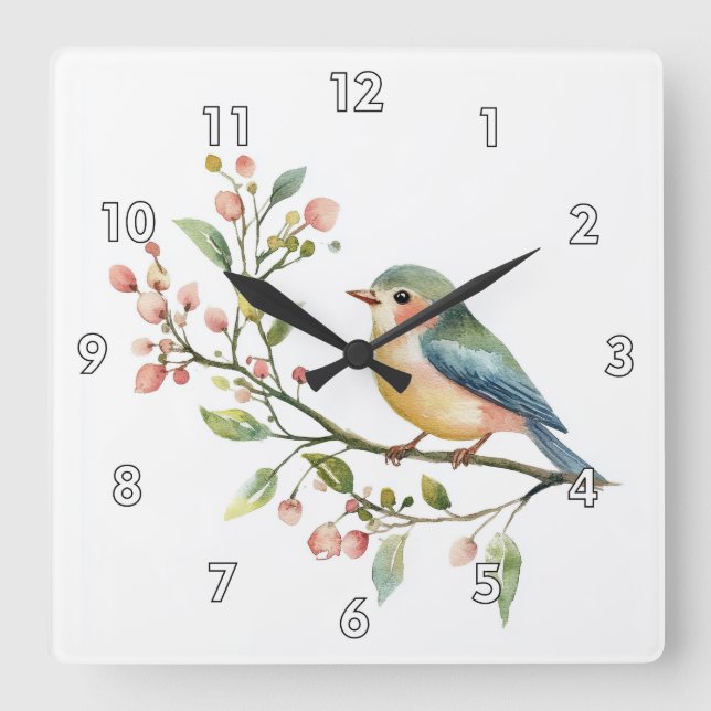 Reloj Cuadrado Beautiful Watercolor Bird (Anverso)