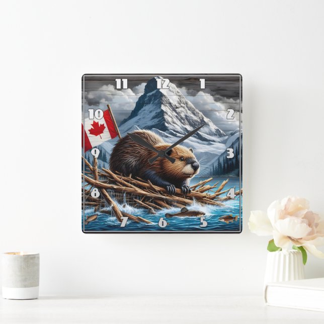Reloj Cuadrado Beaver Lodge por Snowy Mountains (Hogar)