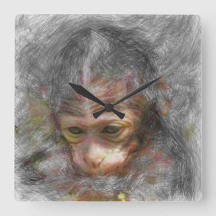 Reloj Cuadrado bebé animal artístico del mono