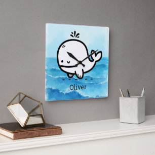 Reloj Cuadrado Bebé Ballena Adorable - Arte de Línea de Criatura 