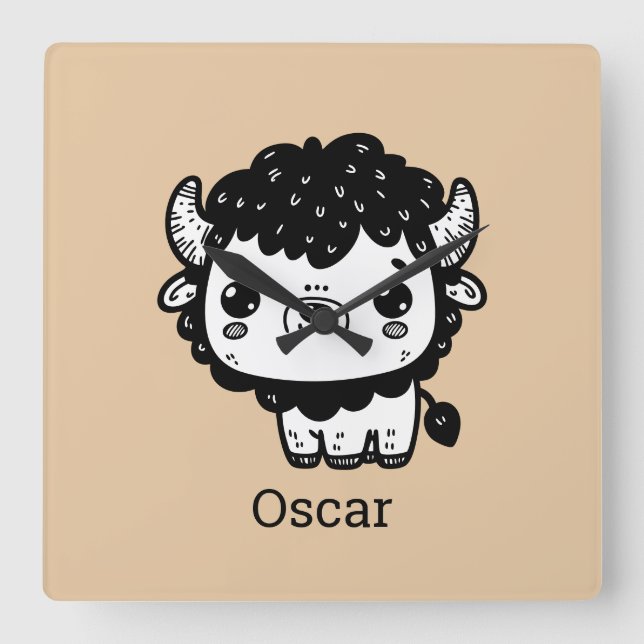 Reloj Cuadrado Bebé Bisonte Esponjoso - Arte Kawaii de Animales d (Anverso)