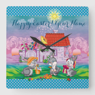 Reloj Cuadrado Bebé conejo pequeño