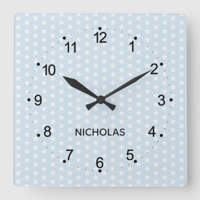 Reloj Cuadrado Bebé dulce Estrellas azules (Anverso)