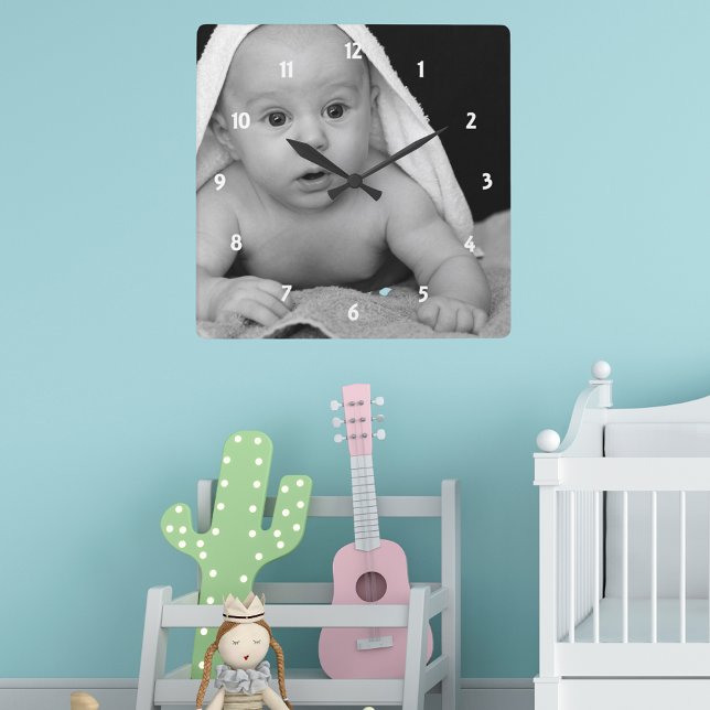 Reloj Cuadrado Bebé lindo foto It Your Way Square Wall Clock (Cute Baby Photo It Your Way Square Wall Clock)