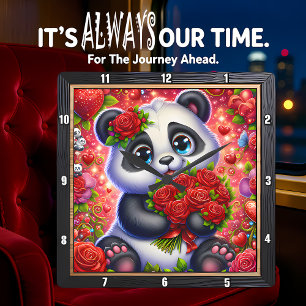 Reloj Cuadrado Bebé Panda Rosa Roja