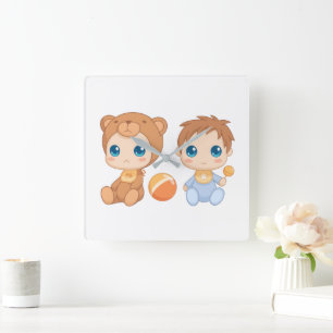Reloj Cuadrado Bebé Twins Bear Jumpsuit